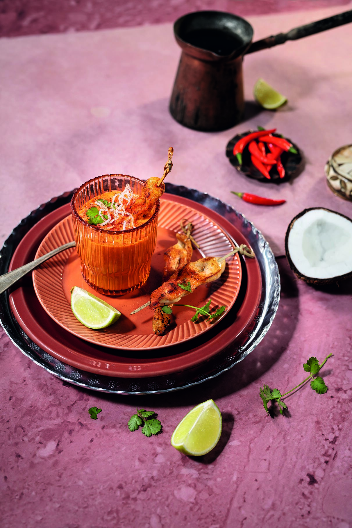 Curry-Maharadscha-Rote Currycreme-Suppe mit Kokos und Limette